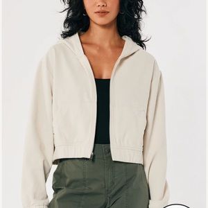 Hollister Hooded Hoodie Cropped Corduroy Jacket Coat Women's Cream Ivory XL New